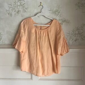 Sundance Peach 100% Linen Bell Sleeve Blouse Top Size Large Summer Minimalist